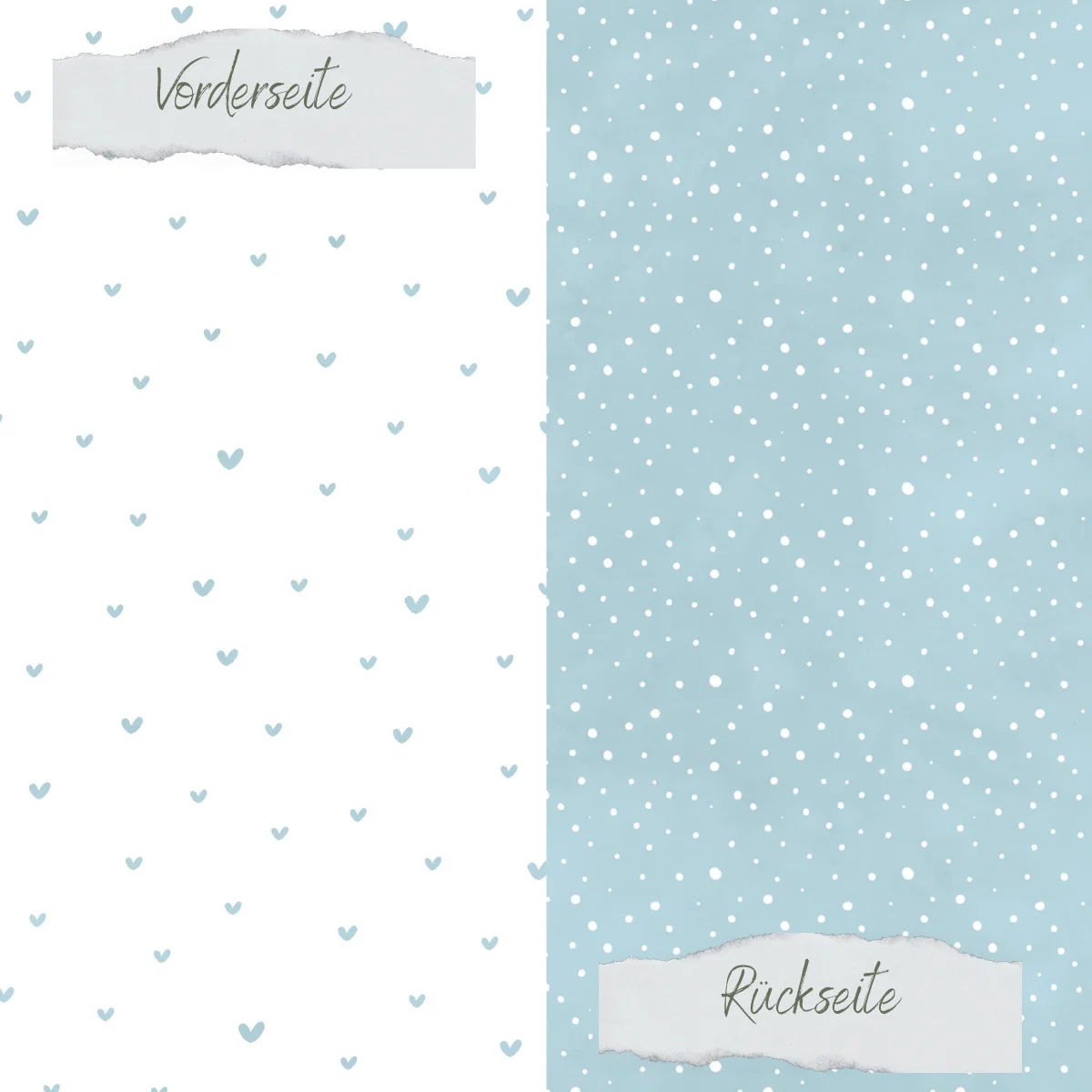 Creative Depot - Designpapier - Basic - Vintage Hellblau - Doodle Herzen + Sprenkel - Doppelseitig bedruckt