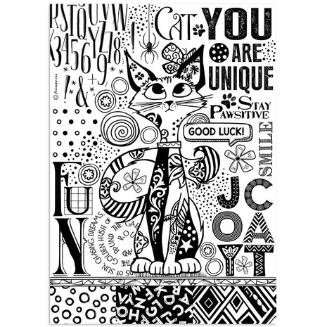 Stamperia - Furry Friends A4 Rice Paper Cat One Color Print