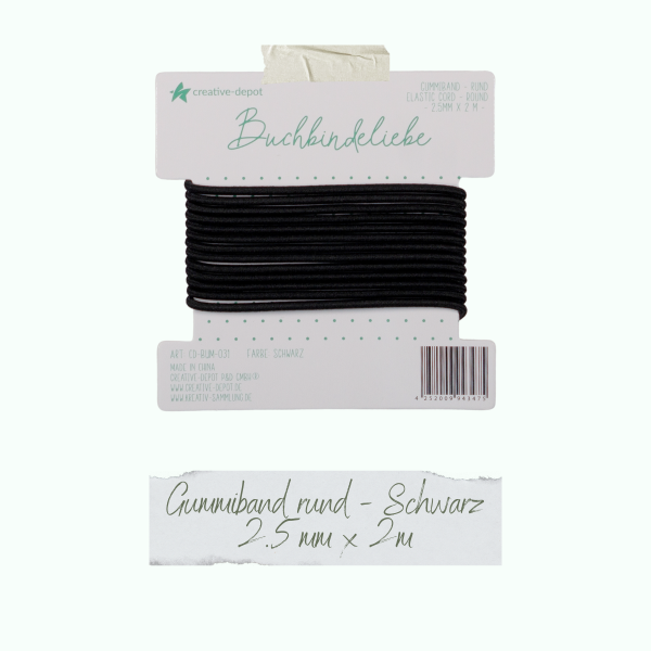 Creative Depot -  Gummiband - Schwarz - rund - Buchbindeliebe  Creative Depot -  Gummiband - Schwarz - rund - Buchbindeliebe