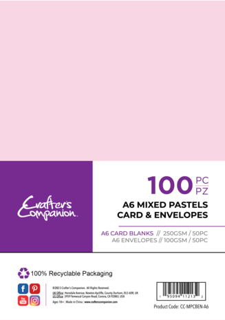 Crafter Companion - Card & Envelopes A6 Mixed Pastels (100pcs) 