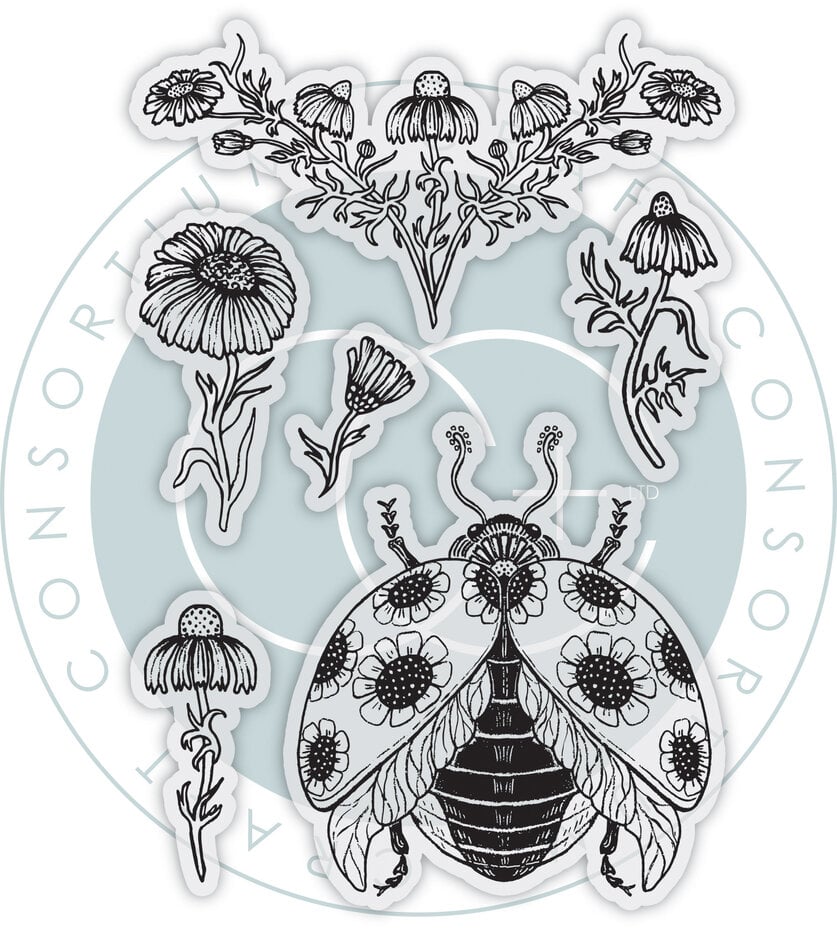 Craft Consortium - Vintage Summer A6 Clear Photopolymer Stamps Ladybug & Daisy by Olena Kovalova