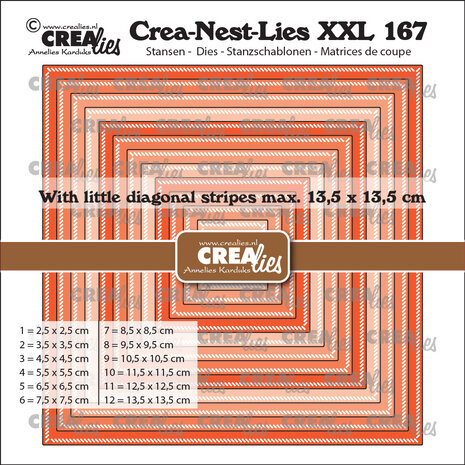 Crealies - Crea-Nest-Lies XXL Stansen No. 167 Vierkanten Met Kleine Schuine Streepjes