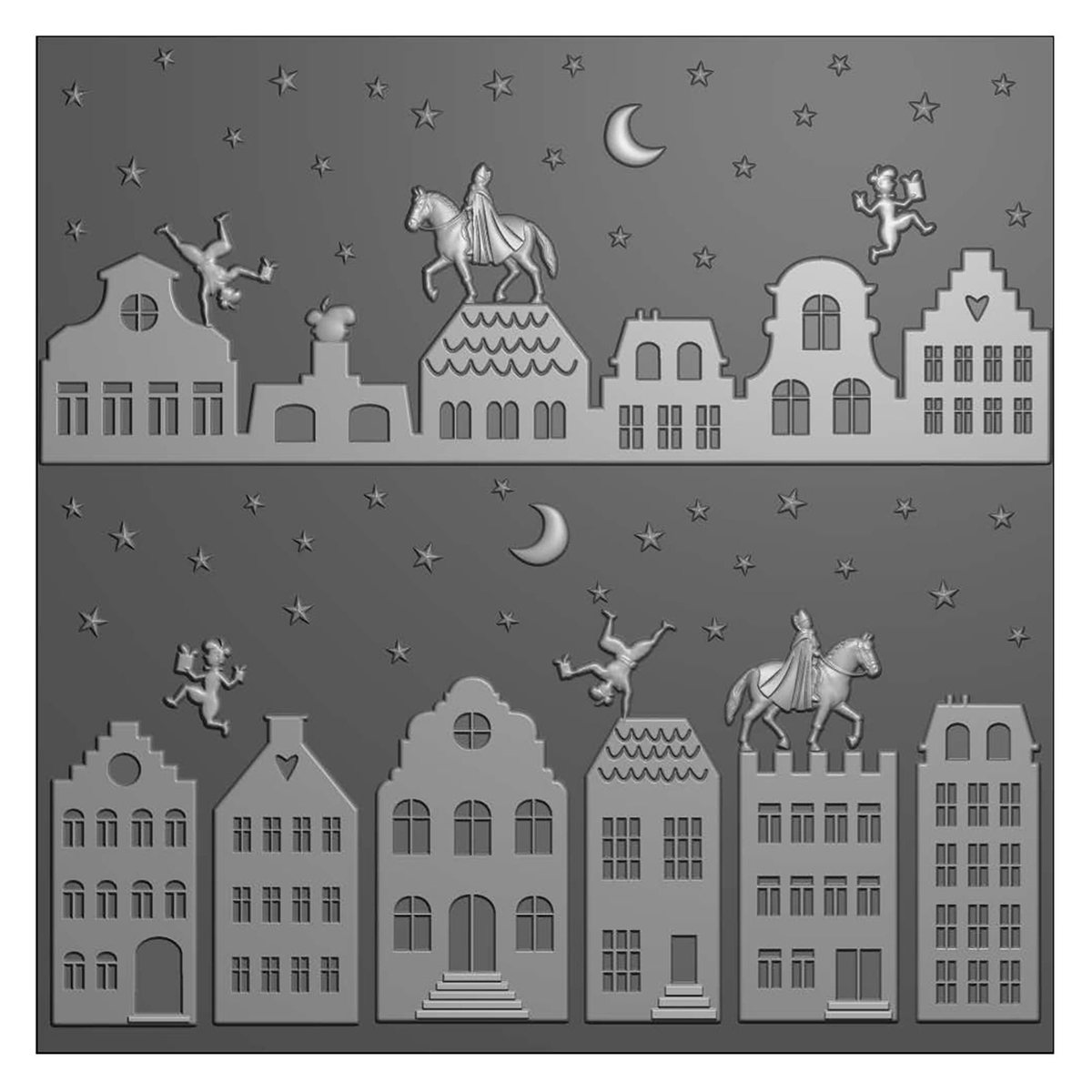 Vaessen Creative • 3D Prägefolder & Schablone Nikolaus Über die Dächer 15x15cm