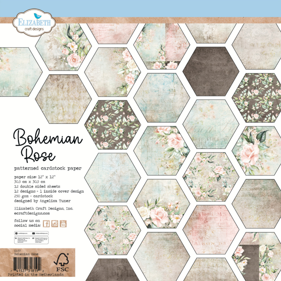 Elizabeth Craft Designs - Bohemian Rose 12x12 Inch Patterned Cardstock Paper
