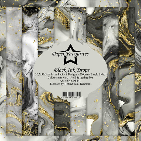 Paper Favourites - Black Ink Drops 12x12 Inch Paper Pack