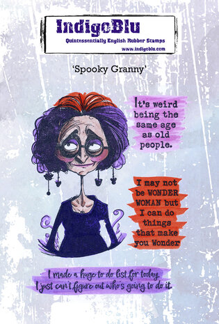 IndigoBlu - Spooky Granny A6 Red Rubber Stamp