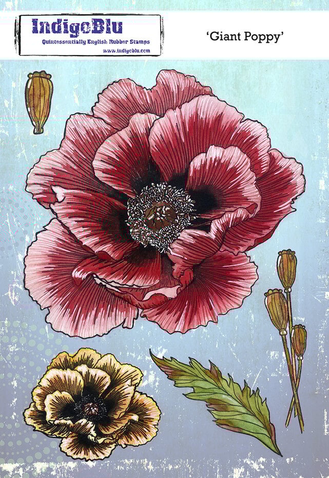 IndigoBlu - Giant Poppy A5 Red Rubber Stamp