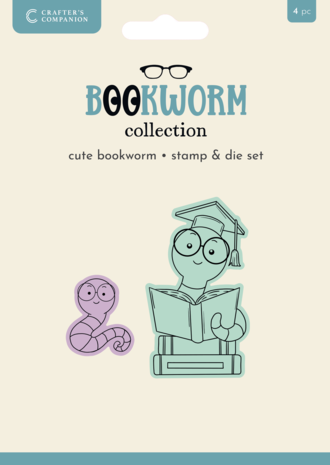 Crafter's Companion - Bookworm Collection Stamp & Die Set - Cute Bookworm