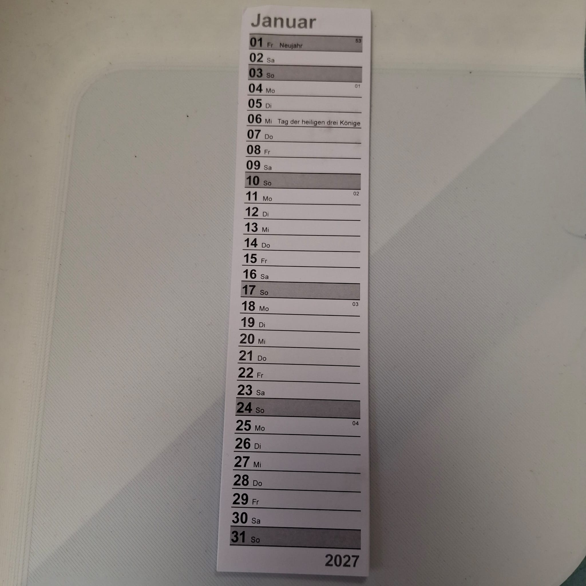 Mini-Kalender 2027 Deutsch Lang