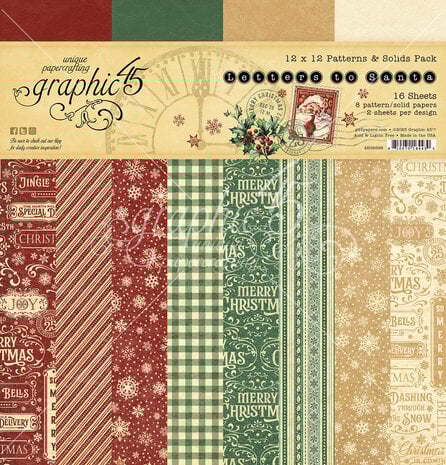 Graphic 45 - Letters to Santa 12x12 Inch Patterns & Solids Pack