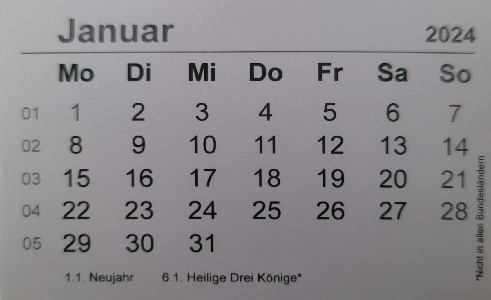 Mini-Kalender 2024 Deutsch 7,5cm x 4,5 cm  