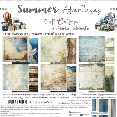 Craft O'Clock - Summer Adventures 8x8 Inch Basic Papers Set Craft O'Clock - Summer Adventures 8x8 Inch Basic Papers Set