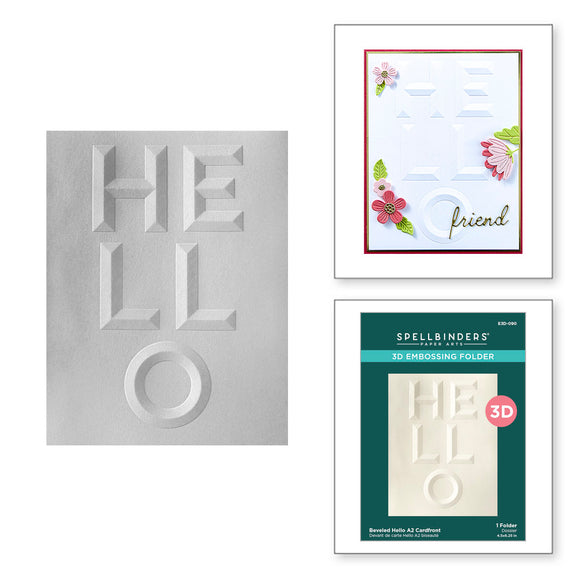 Spellbinders - Beveled Hello A2 Cardfront 3D Embossing Folder from the Beveled Sentiment A2 Cardfront Collection Spellbinders - Beveled Hello A2 Cardfront 3D Embossing Folder from the Beveled Sentiment A2 Cardfront Collection