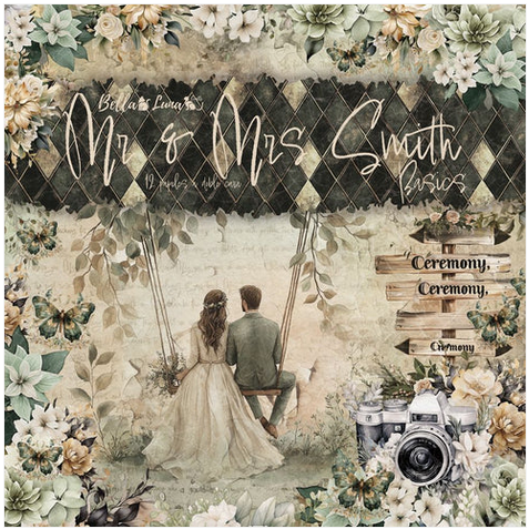  Bellaluna - Pad 8x8" Bellaluna Crafts with 12 double-sided papers Mr & Mrs Smith Basics