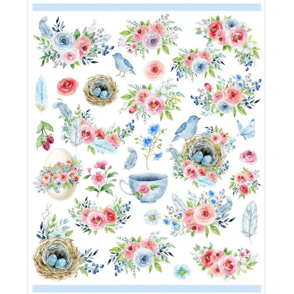 Little Birdie Deco Transfer Sheet A4 -  Robin And Roses 