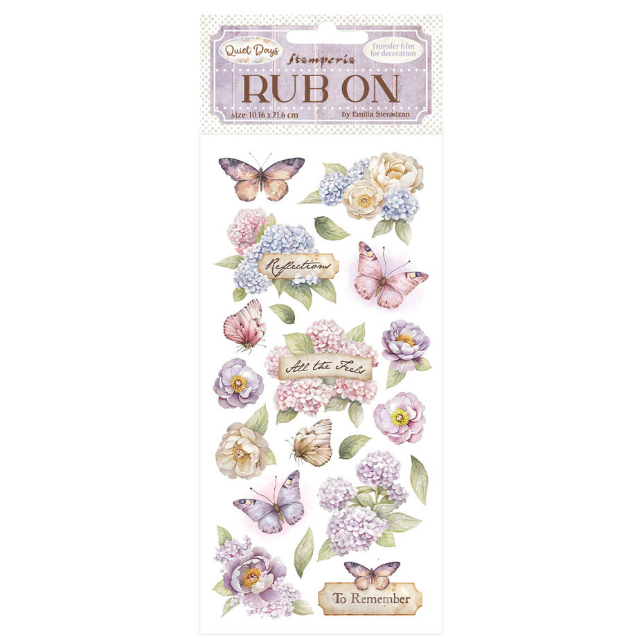Stamperia - Quiet Days Rub-On 8,33x2,36 Inch Hydrangea and Butterfly 