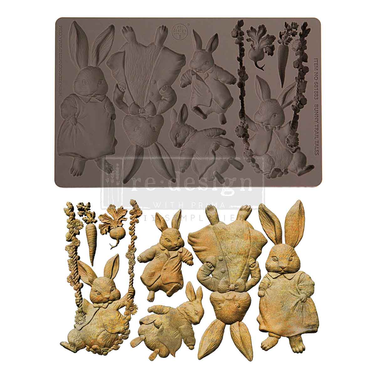 Re-Design with Prima - Decor Moulds® – Bunny Trail Tales – 1 pc, 5″x8″x8mm