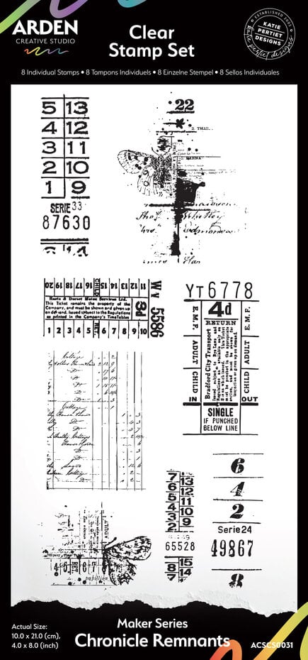 Arden Creative Studio - Maker Series 4x8 Inch Clear Stamp Set Chronicle Remnants by Katie Pertiet