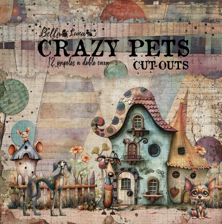 Bellaluna Crafts Pad 8x8" Bellaluna Crafts con 12 papeles doble cara Crazy Pets Cut Outs  Bellaluna Crafts Pad 8x8" Bellaluna Crafts con 12 papeles doble cara Crazy Pets Cut Outs