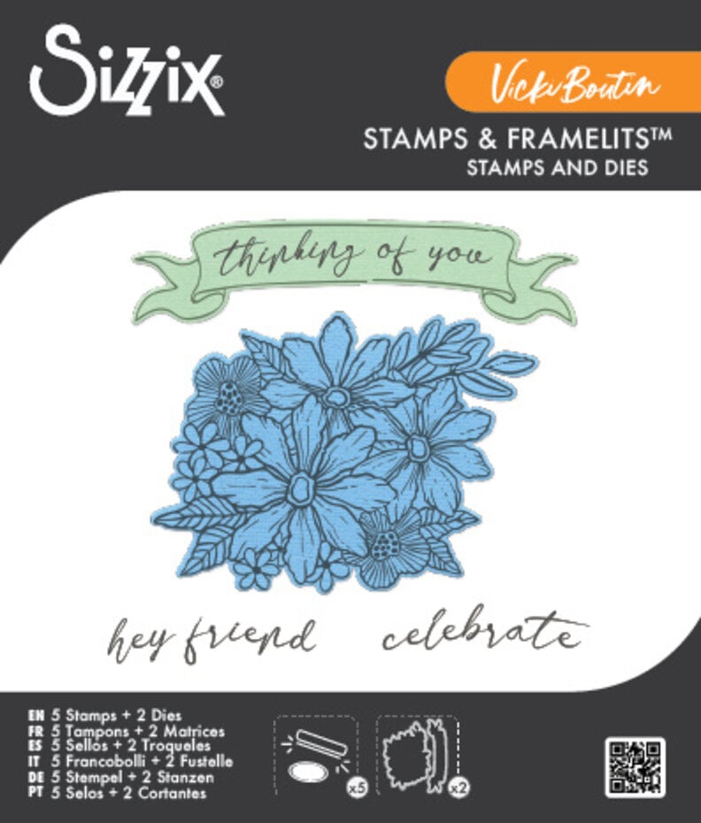 Sizzix - Clear Stamps Set w/Framelits Die Floral Bouquet (5+2pcs) by Vicki Boutin