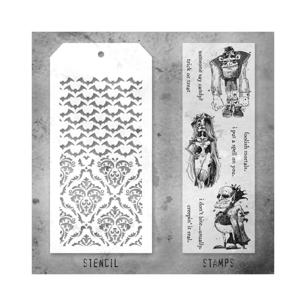 Tim Holtz Mixed-Media Stamps & Stencil Set THMM126: Monster Reunion