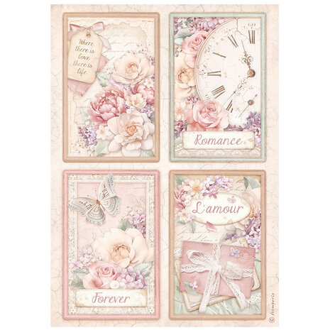 Stamperia - Romance Forever A4 Rice Paper 4 Cards