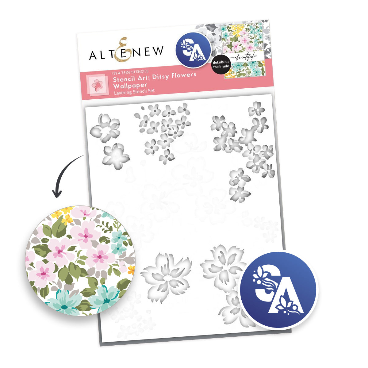 Altenew -Stencil Art: Ditsy Flowers Wallpaper Layering Stencil Set (7 in 1) 