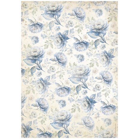 Stamperia - Timeless A4 Rice Paper Blue Flowers Pattern 