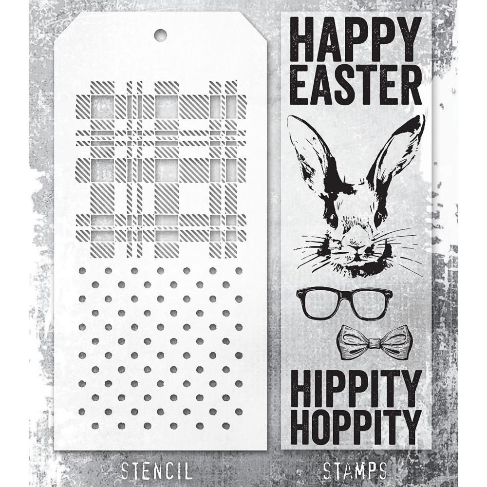 Tim Holtz Mixed-Media Stamps & Stencil Set THMM164: Hipster Bunny