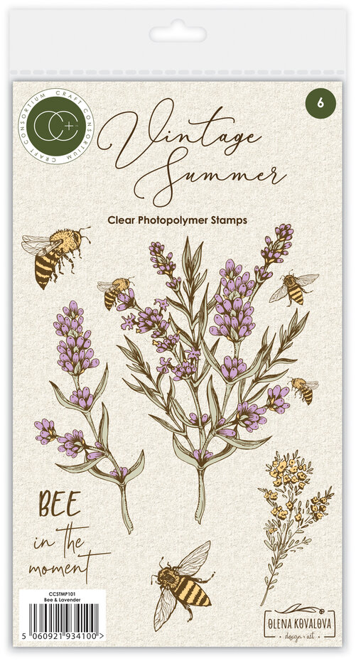 Craft Consortium - Vintage Summer A6 Clear Photopolymer Stamps Bee & Lavender by Olena Kovalova