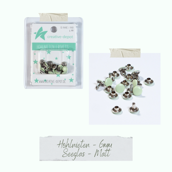 Creative Depot -  Doppelhohlnieten - Seeglas - Matt - 10 Paar - 6 mm  Creative Depot -  Doppelhohlnieten - Seeglas - Matt - 10 Paar - 6 mm