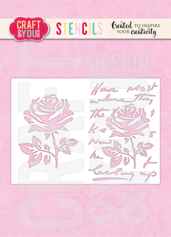 Craft & You Design - Rose on the Letters A6 Stencil 