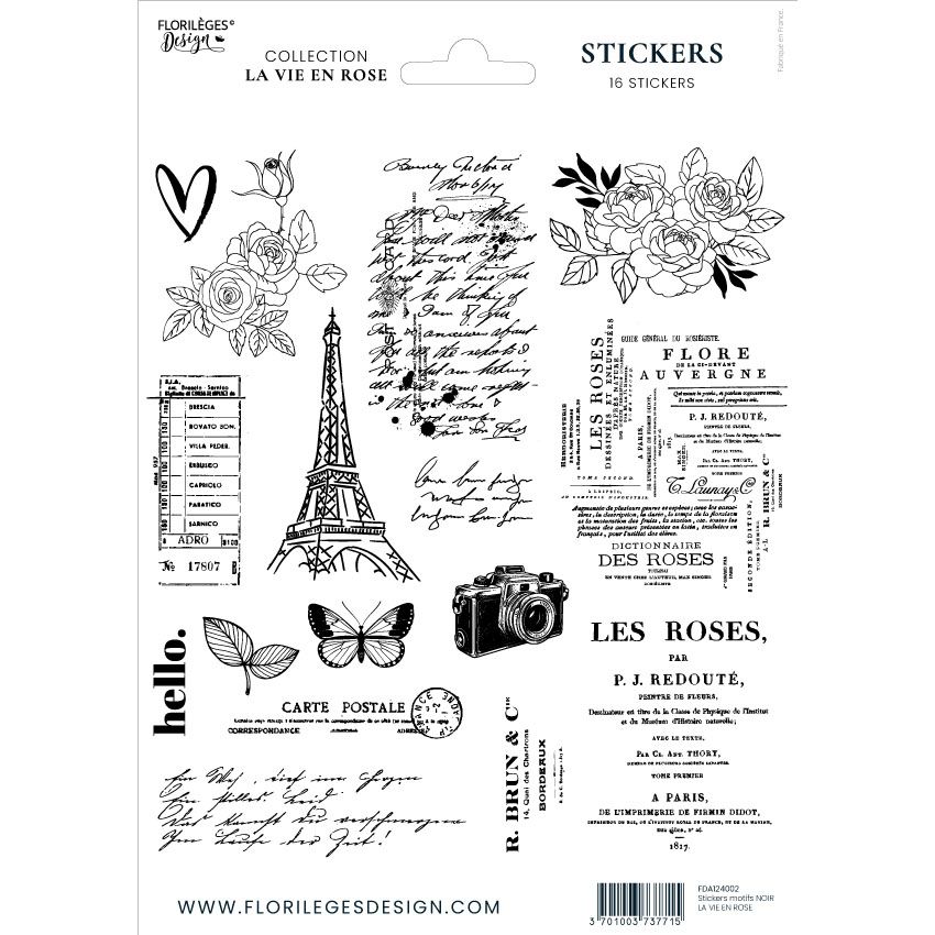 Florilèges Design -STICKERS TRANSPARENTS MOTIFS NOIRS LA VIE EN ROSE