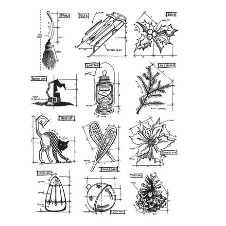 Stampers Anonymous - Mini Blueprints 7 Tim Holtz Cling Stamps