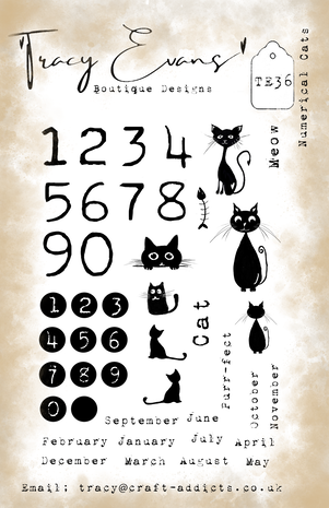 Tracy Evans - Numerical Cats A5 Stamp