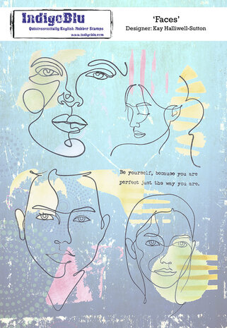 IndigoBlu - Faces A5 Red Rubber Stamp by Kay Halliwell-Sutton