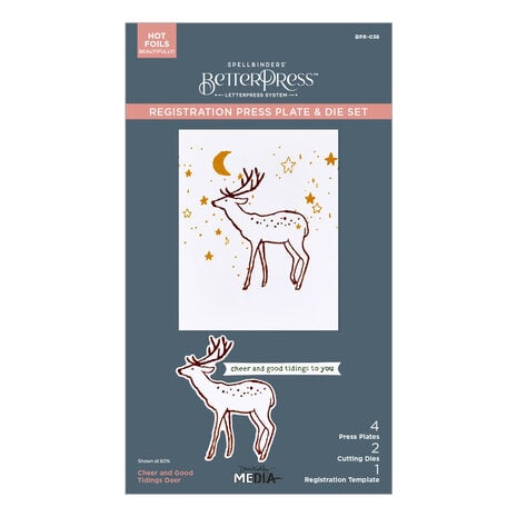 Spellbinders - Starry Holiday Registration Press Plate & Die Set Cheer and Good Tidings Deer