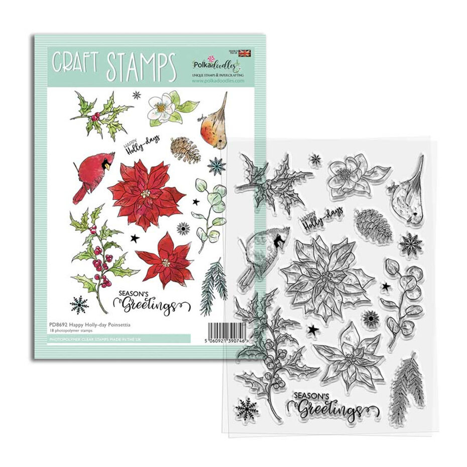 Polkadoodles - Happy Holly-day Poinsettia Craft Stamps (18pcs) 