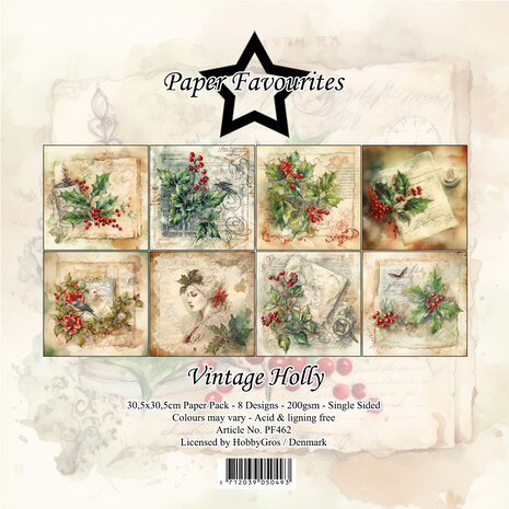 Paper Favourites - Vintage Holly 12x12 Inch Paper Pack