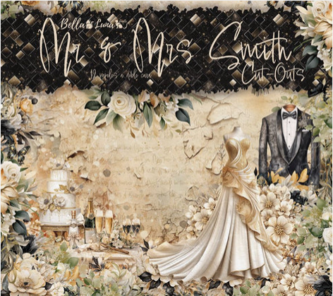  Bellaluna - Pad 8x8" Bellaluna Crafts with 12 double-sided Mr & Mrs Smith Cut Outs papers