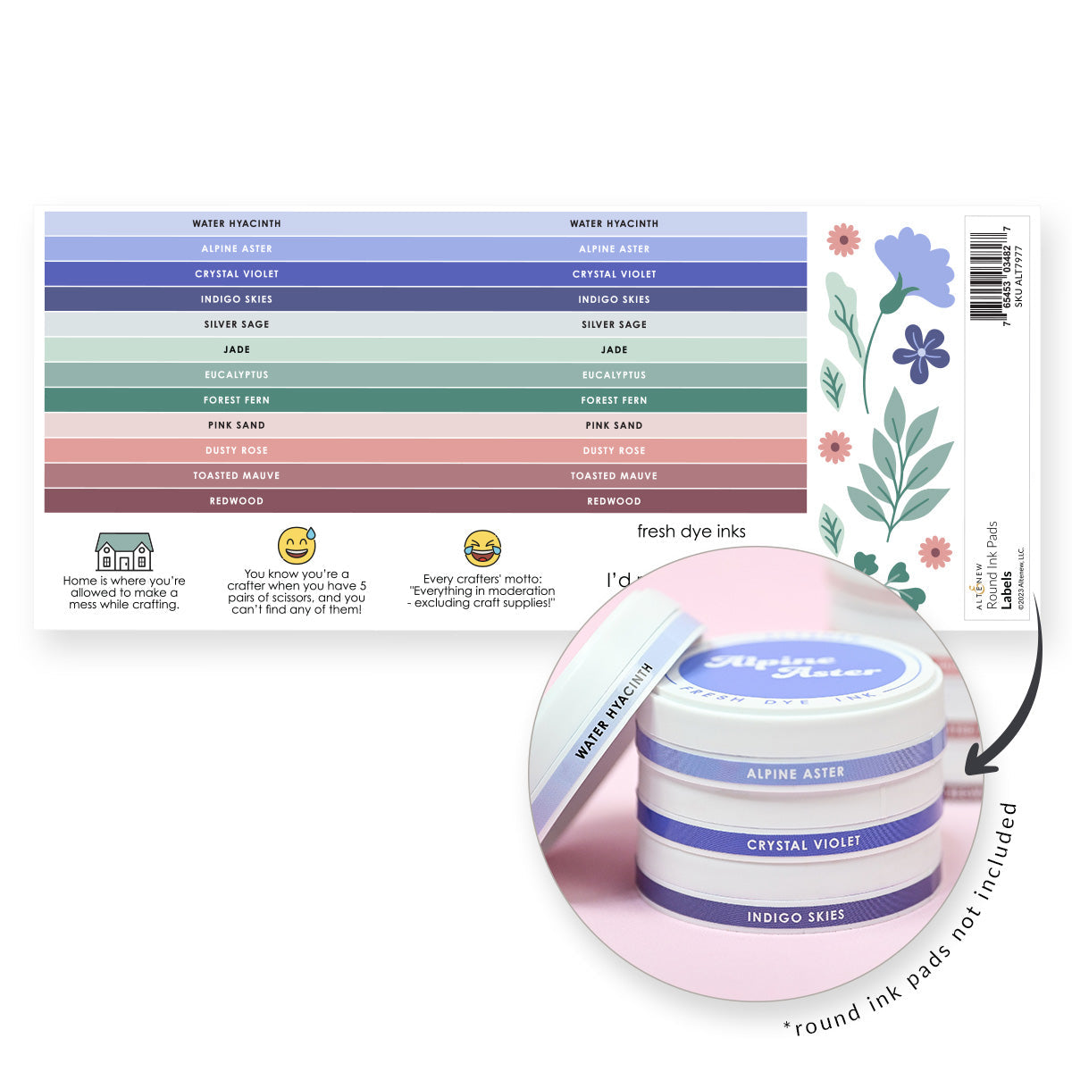 Altenew - Round Ink Pads Label Set - Blue Mountains, Frosted Foliage, Woodland Escape 