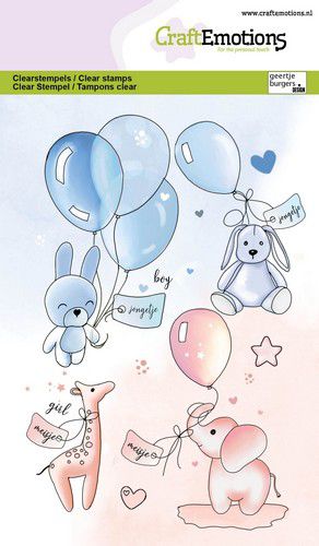 CraftEmotions clearstamps A6 - Baby Kuscheltiere und Luftballons GB