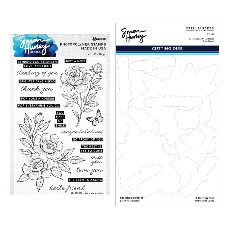 Spellbinders - Simon Hurley Stamp and Die Bundle Sketched Peonies