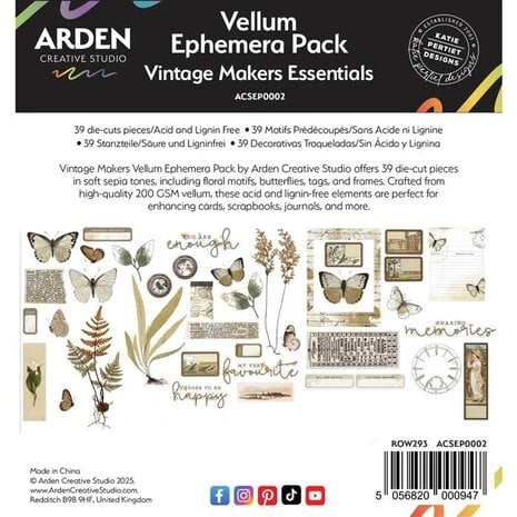 Arden Creative Studio - Vintage Makers Ephemera Pack Vellum (39pcs)