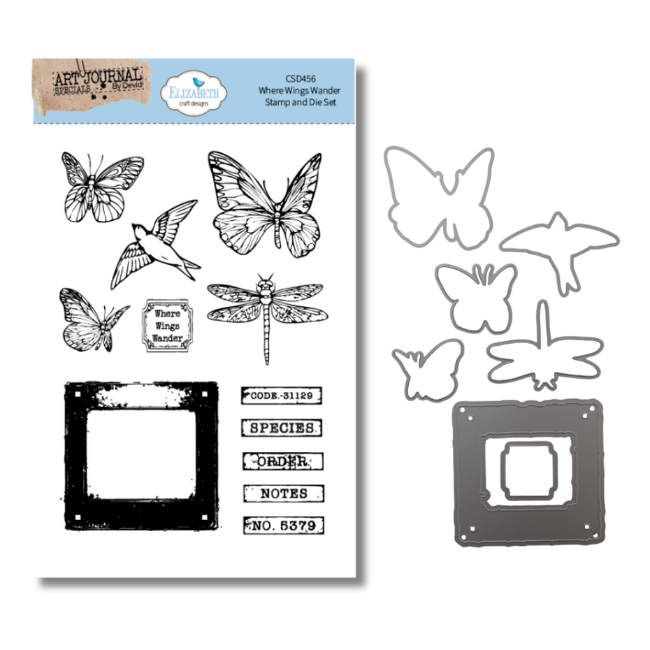 Elizabeth Craft - Beautifully Worn Stamp and Die Set Set Where Wings Wander by Devid Roodenburg