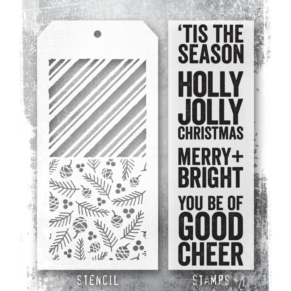 Tim Holtz Mixed-Media Stamps & Stencil Set -   Bold Tidings
