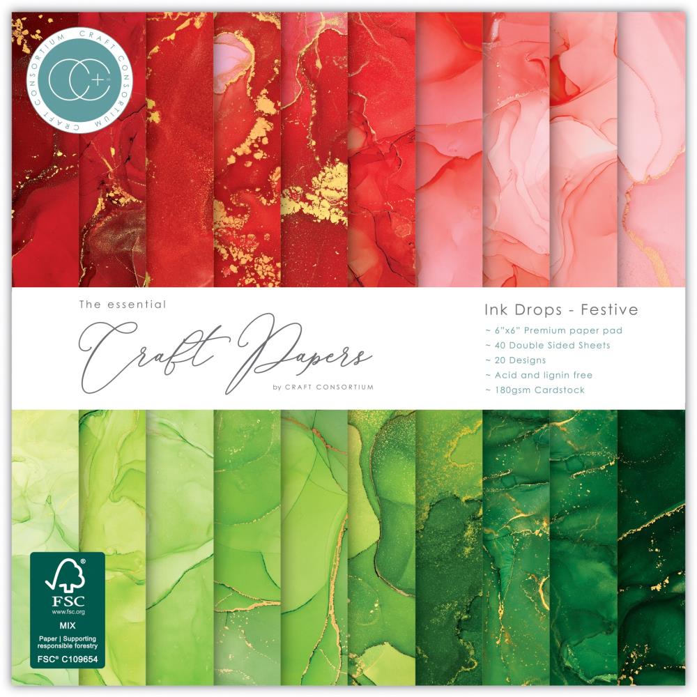  Craft Consortium - Double-Sided Paper Pad 6"X6" 40/Pkg - Ink Drops - Festive 