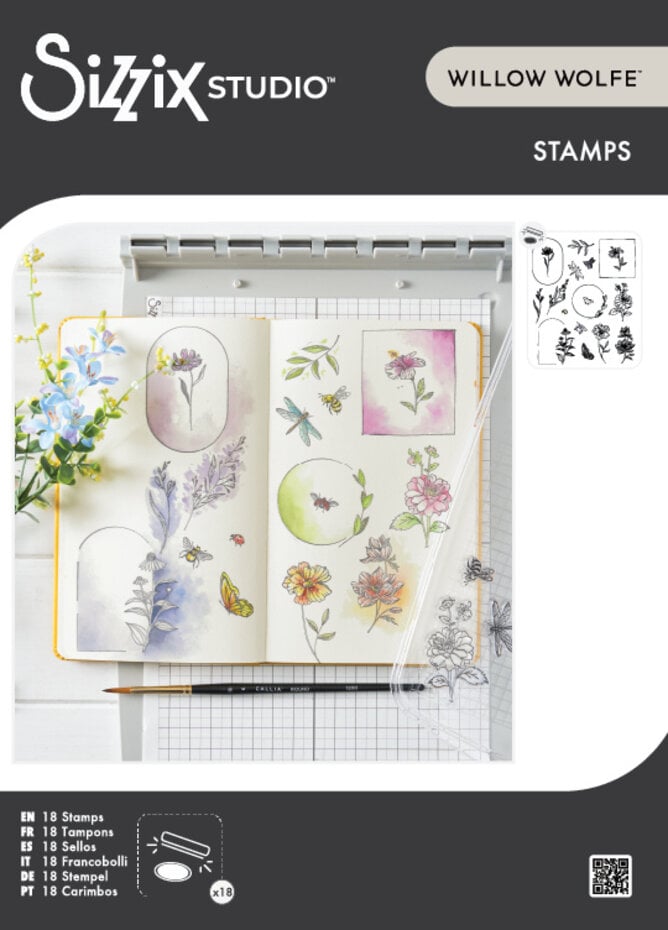 Sizzix - Studio Clear Stamps by Willow Wolfe Floral Frames and Mini Flowers (18pcs)