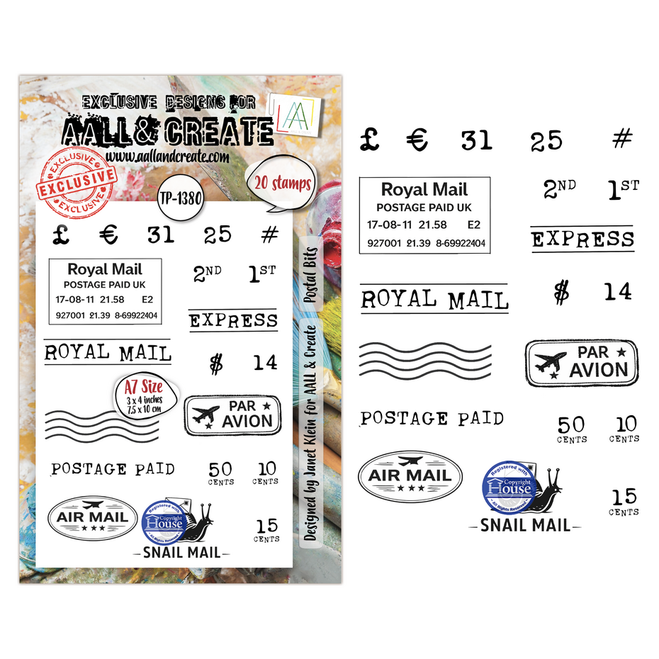 AALL & Create - Post & Ink A7 Stamp Sets Postal Bits by Janet Klein