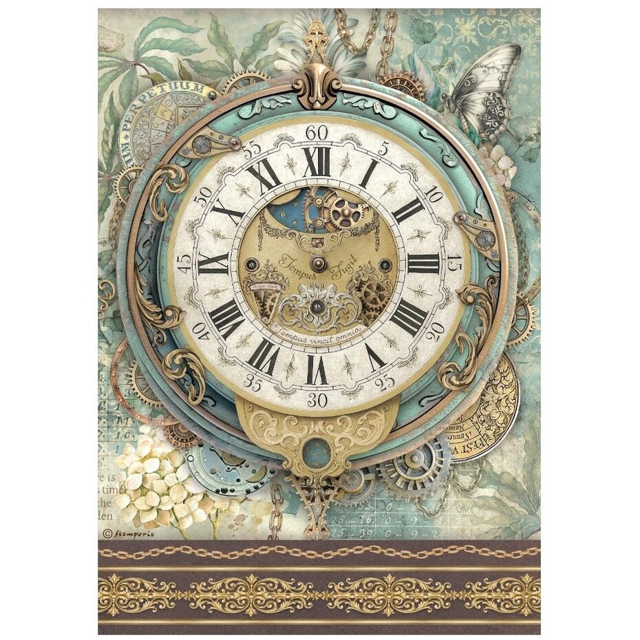 Stamperia - Gardens of Time A4 Rice Paper Big Clock (6pcs) by Antonis Tzanidakis